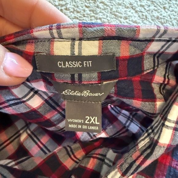 Eddie Bauer Plaid Button-Down Shirt - Red, Black, White - Picture 3 of 3